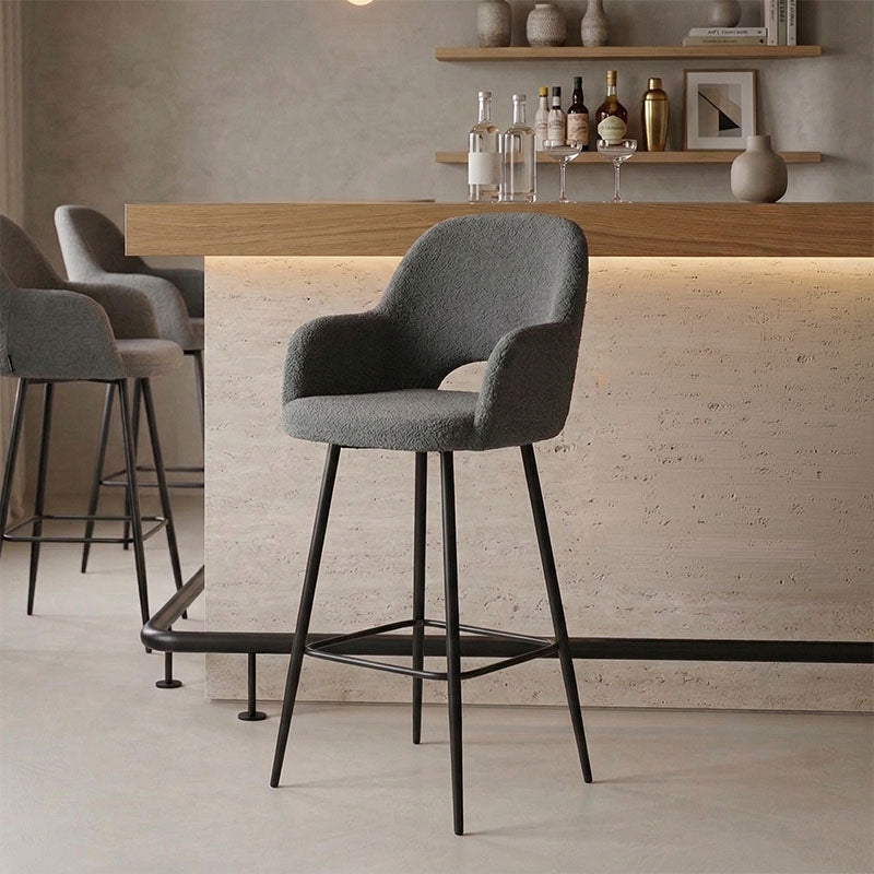 Bar stool Renish bouclé grey-metallic black leg 51x57x114cm