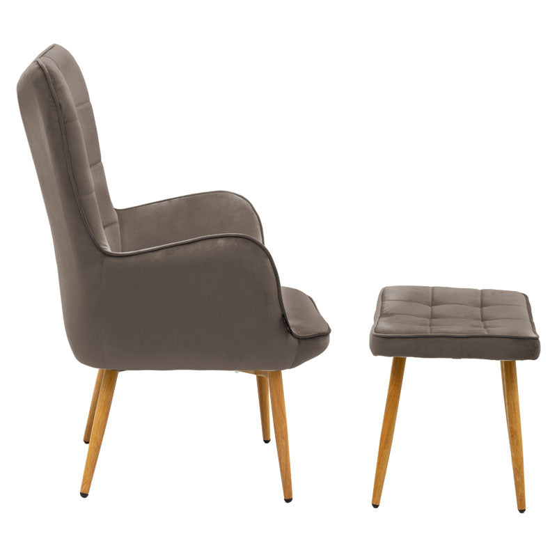 Maddison armchair with footrest-cushion pakoworld velvet brown-natural 68x72x98cm