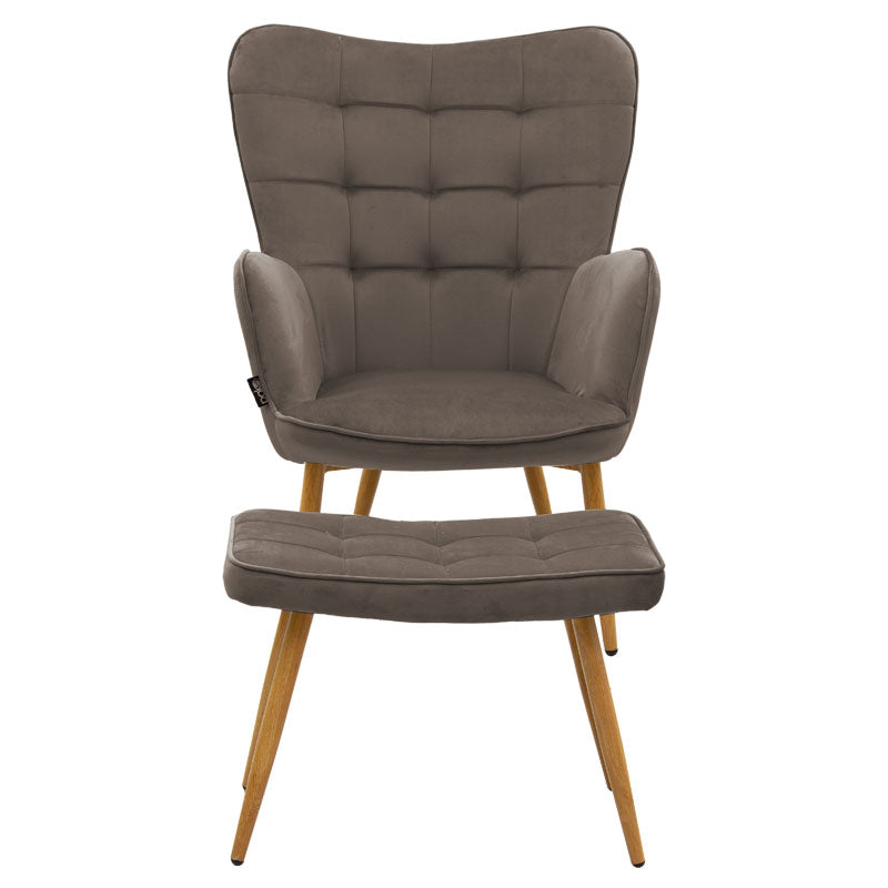 Maddison armchair with footrest-cushion pakoworld velvet brown-natural 68x72x98cm