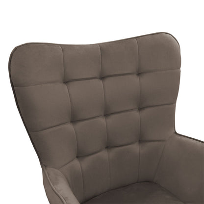 Maddison armchair with footrest-cushion pakoworld velvet brown-natural 68x72x98cm