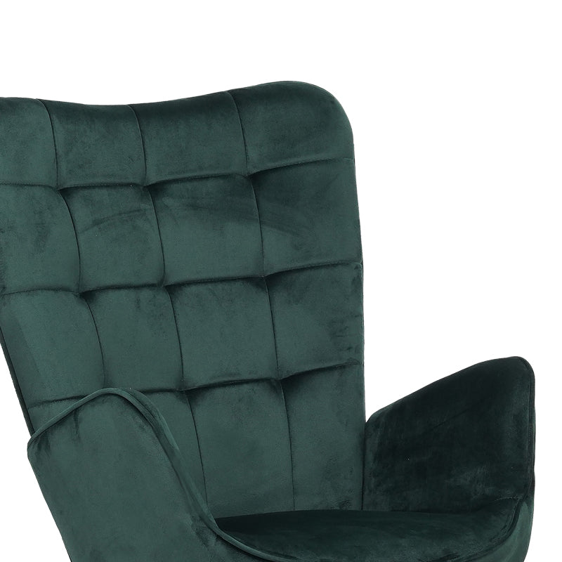 Armchair with footstool Dorita pakoworld velvet cypress-leg black metal 68.5x76x103cm