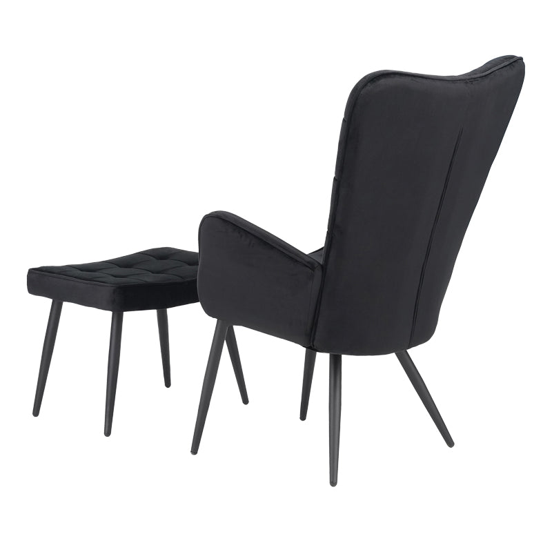 Armchair with footstool Dorita pakoworld velvet black-leg black metal 68.5x76x103cm