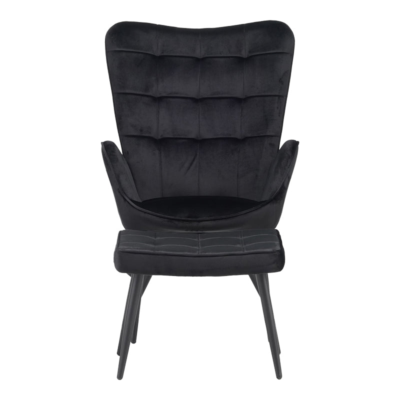 Armchair with footstool Dorita pakoworld velvet black-leg black metal 68.5x76x103cm