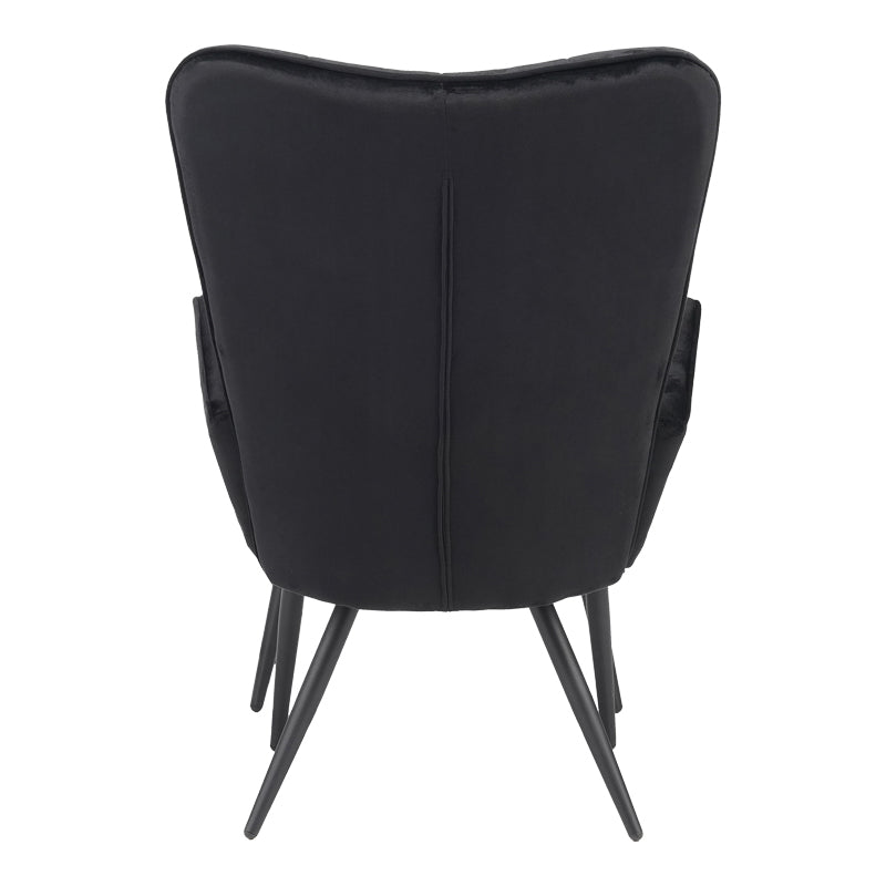 Armchair with footstool Dorita pakoworld velvet black-leg black metal 68.5x76x103cm