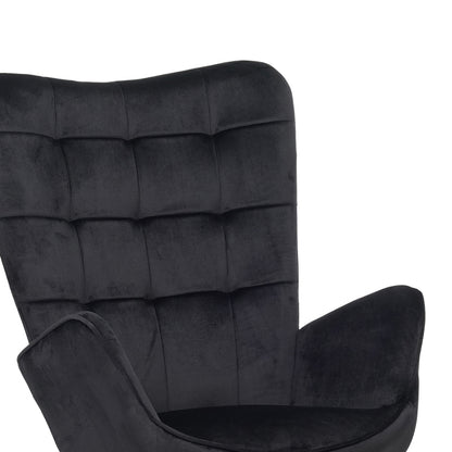 Armchair with footstool Dorita pakoworld velvet black-leg black metal 68.5x76x103cm