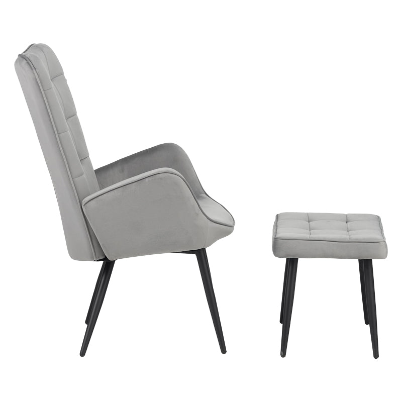 Armchair with footstool Dorita pakoworld velvet light gray-leg black metal 68.5x76x103cm