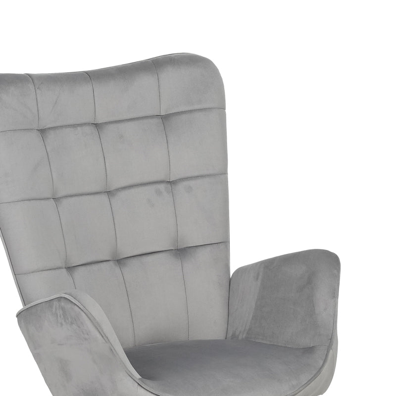 Armchair with footstool Dorita pakoworld velvet light gray-leg black metal 68.5x76x103cm