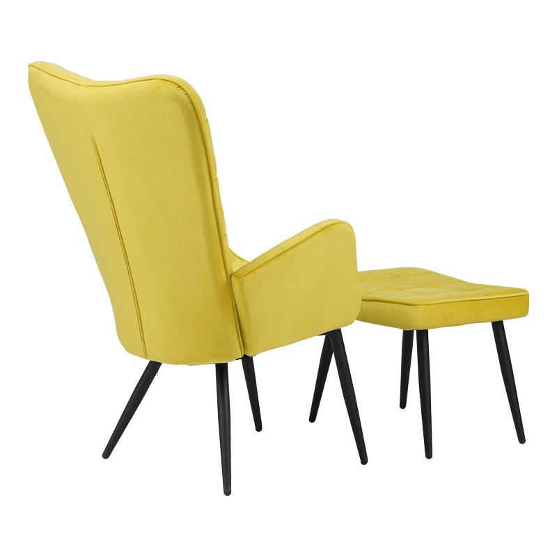 Armchair with footstool Dorita pakoworld velvet yellow-leg black metal 68.5x76x103cm