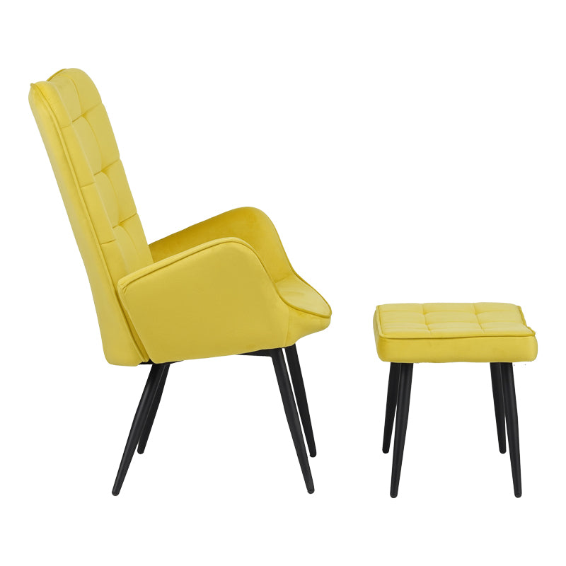 Armchair with footstool Dorita pakoworld velvet yellow-leg black metal 68.5x76x103cm