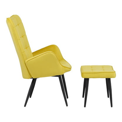 Armchair with footstool Dorita pakoworld velvet yellow-leg black metal 68.5x76x103cm