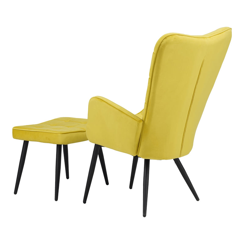 Armchair with footstool Dorita pakoworld velvet yellow-leg black metal 68.5x76x103cm