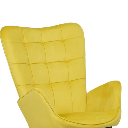 Armchair with footstool Dorita pakoworld velvet yellow-leg black metal 68.5x76x103cm