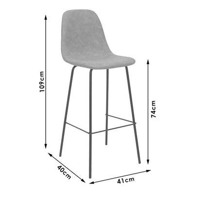 Bar Stool Bella metal black legs - fabric antique light grey color