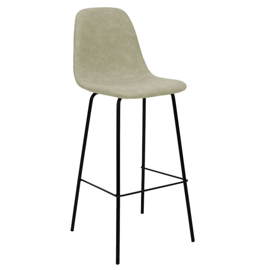 Bar Stool Bella metal black legs - fabric antique light grey color
