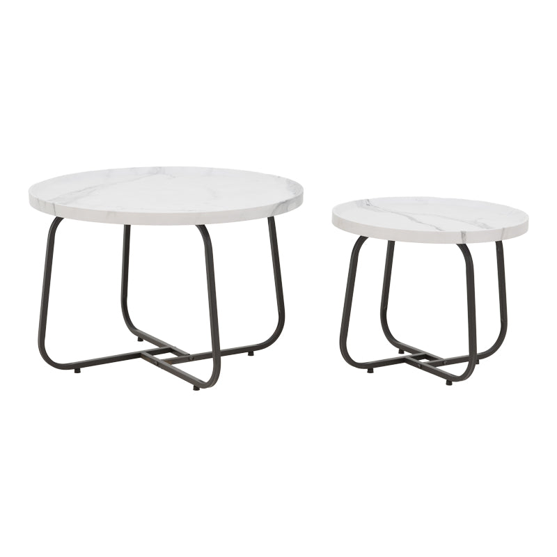 Crismory pakoworld coffee table set of 2 MDF in white marble shade and black metal legs