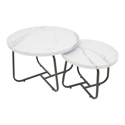 Crismory pakoworld coffee table set of 2 MDF in white marble shade and black metal legs