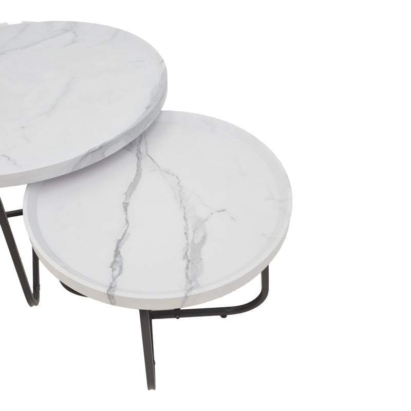 Crismory pakoworld coffee table set of 2 MDF in white marble shade and black metal legs