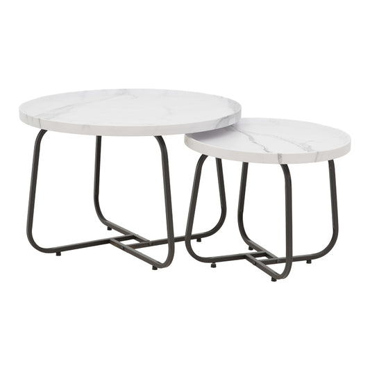 Crismory pakoworld coffee table set of 2 MDF in white marble shade and black metal legs