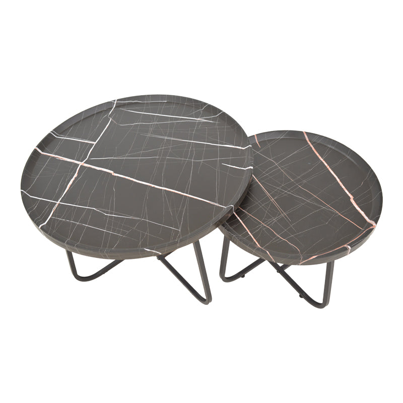 Crismory pakoworld coffee table set of 2 MDF in black marble shade and black metal legs