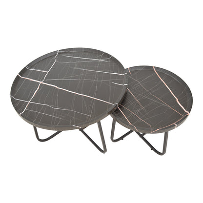 Crismory pakoworld coffee table set of 2 MDF in black marble shade and black metal legs