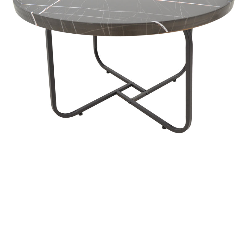 Crismory pakoworld coffee table set of 2 MDF in black marble shade and black metal legs