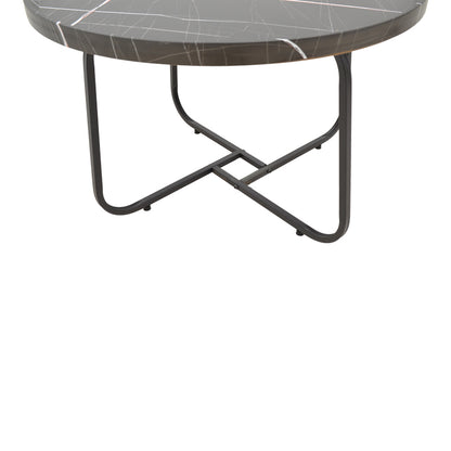 Crismory pakoworld coffee table set of 2 MDF in black marble shade and black metal legs
