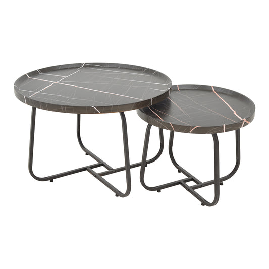 Crismory pakoworld coffee table set of 2 MDF in black marble shade and black metal legs