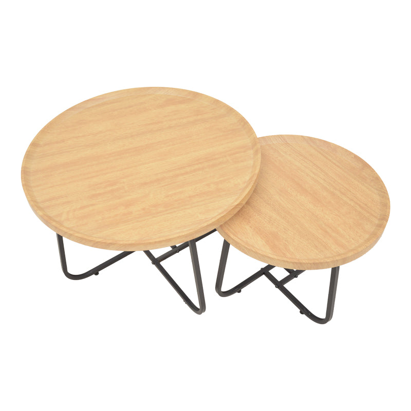 Crismory pakoworld coffee table set of 2 pieces MDF in natural shade and black metal legs