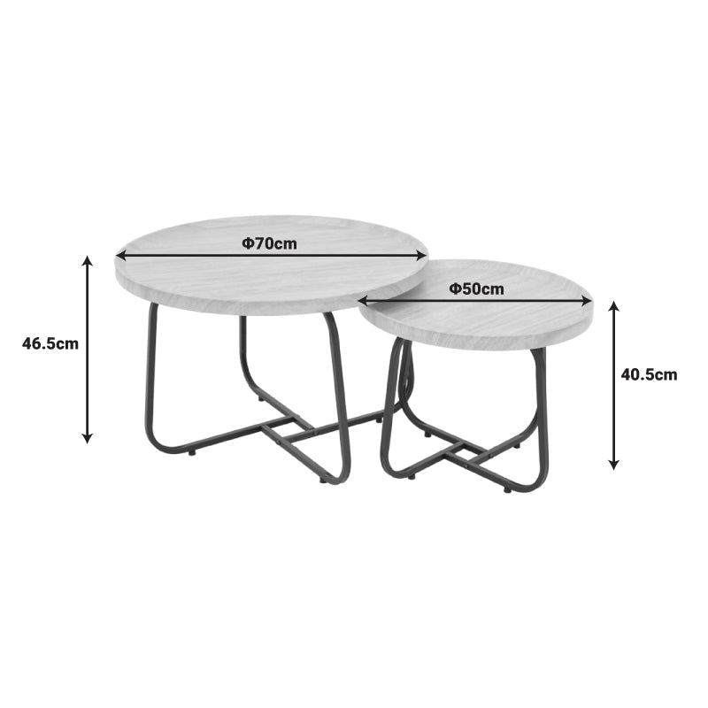 Crismory pakoworld coffee table set of 2 pieces MDF in natural shade and black metal legs