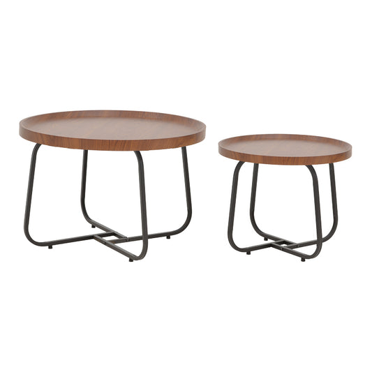 Crismory pakoworld coffee table set of 2 pieces MDF in brown shade and black metal legs