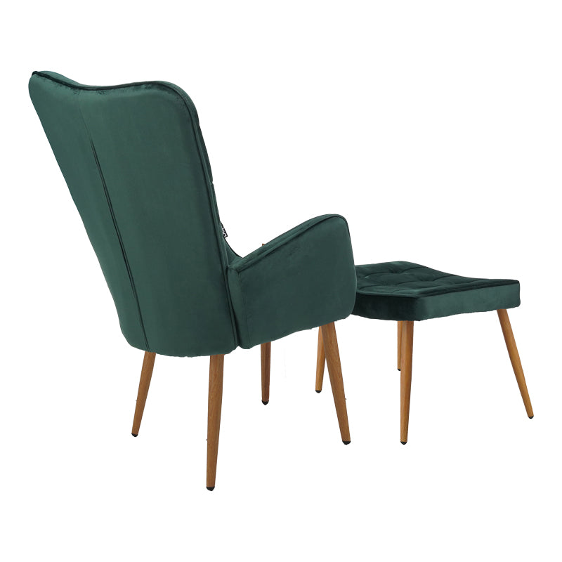 Maddison armchair with footrest-cushion pakoworld dark green velvet-natural leg 68x72x98cm