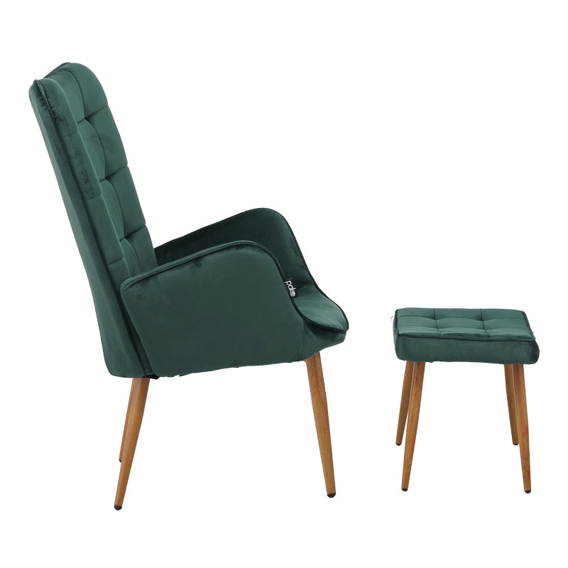 Maddison armchair with footrest-cushion pakoworld dark green velvet-natural leg 68x72x98cm