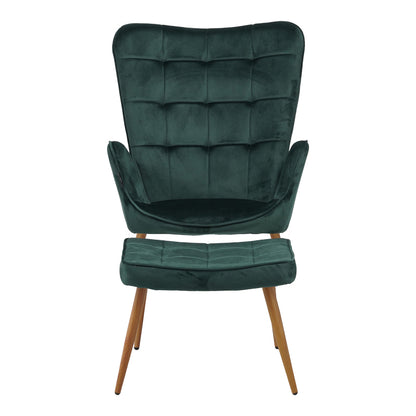 Maddison armchair with footrest-cushion pakoworld dark green velvet-natural leg 68x72x98cm