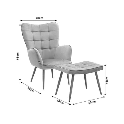 Maddison armchair with footrest-cushion pakoworld dark green velvet-natural leg 68x72x98cm