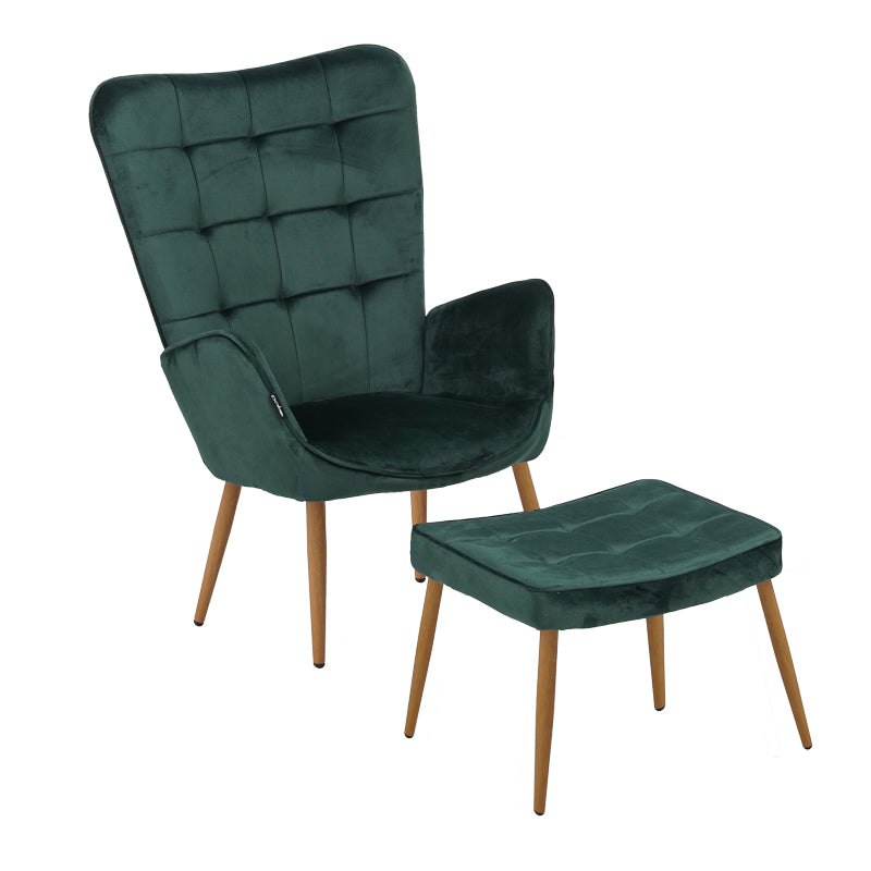 Maddison armchair with footrest-cushion pakoworld dark green velvet-natural leg 68x72x98cm