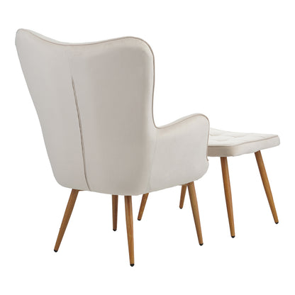 Maddison armchair with footrest-cushion pakoworld cream velvet-natural leg 68x72x98cm