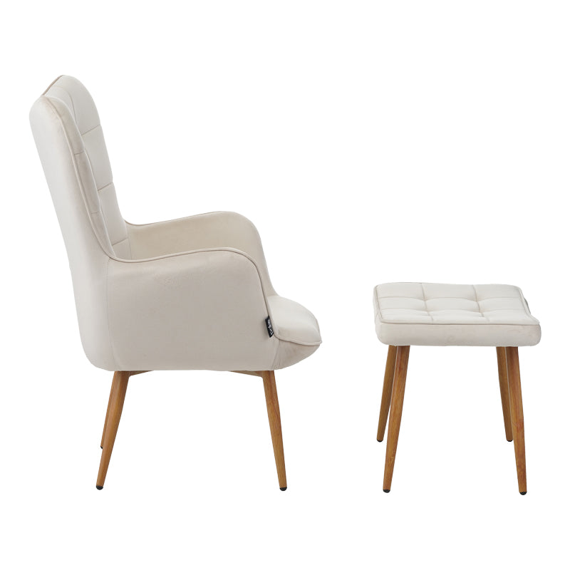 Maddison armchair with footrest-cushion pakoworld cream velvet-natural leg 68x72x98cm