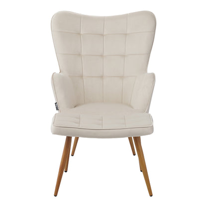 Maddison armchair with footrest-cushion pakoworld cream velvet-natural leg 68x72x98cm