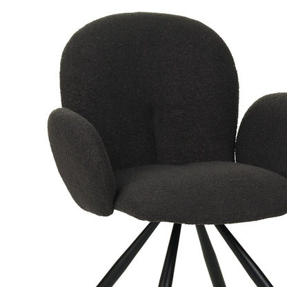 Armchair Garzele Inart dark grey teddy fabric-leg black metal 68x66x82.5cm