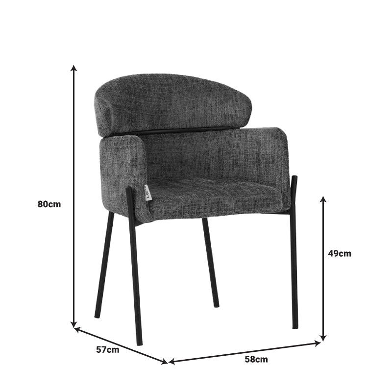 Tolerse Inart armchair light gray fabric-leg black metal 58x57x80cm