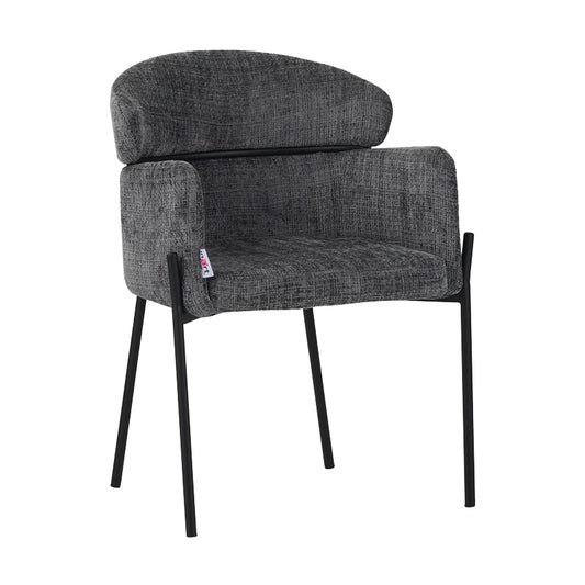 Tolerse Inart armchair light gray fabric-leg black metal 58x57x80cm