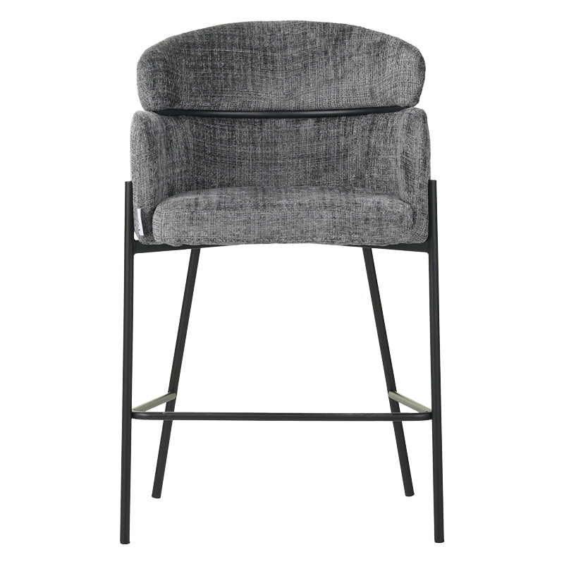 Bar stool Tolerse Inart light gray fabric-leg black metal