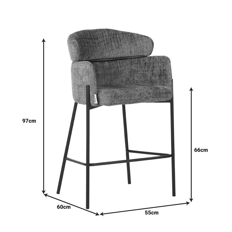 Bar stool Tolerse Inart light gray fabric-leg black metal