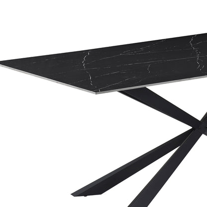 Cozline Inart table black marble sintered stone-leg black metal 180x90x76cm