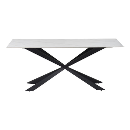 Cozline Inart table white marble sintered stone-leg black metal 180x90x76cm