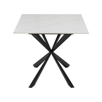 Cozline Inart table white marble sintered stone-leg black metal 180x90x76cm