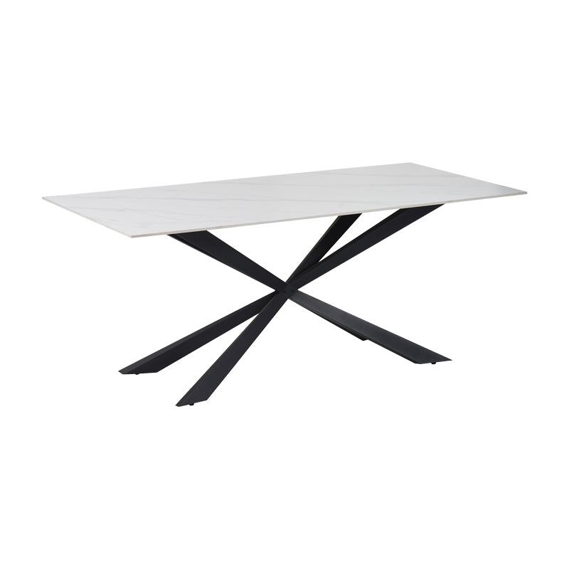 Cozline Inart table white marble sintered stone-leg black metal 180x90x76cm