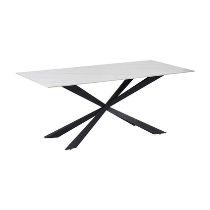 Cozline Inart table white marble sintered stone-leg black metal 180x90x76cm