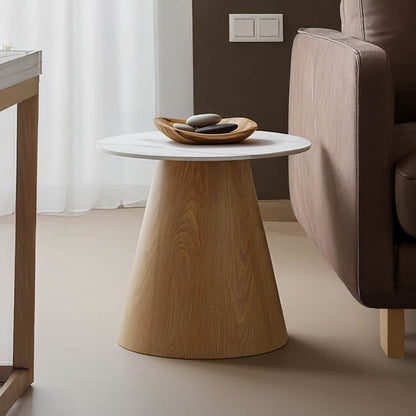 Side table Soleire Inart white marble sintered stone-μεταλλική βάση D50x47.5cm