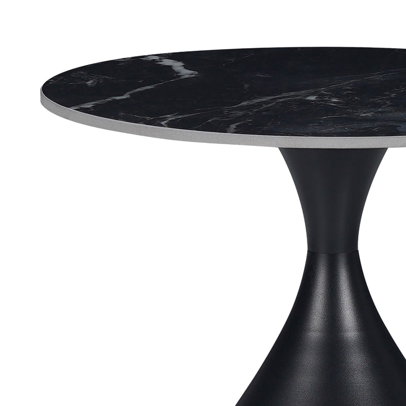 Kirkene Inart side table black marble color sintered stone and black metal D50x50cm